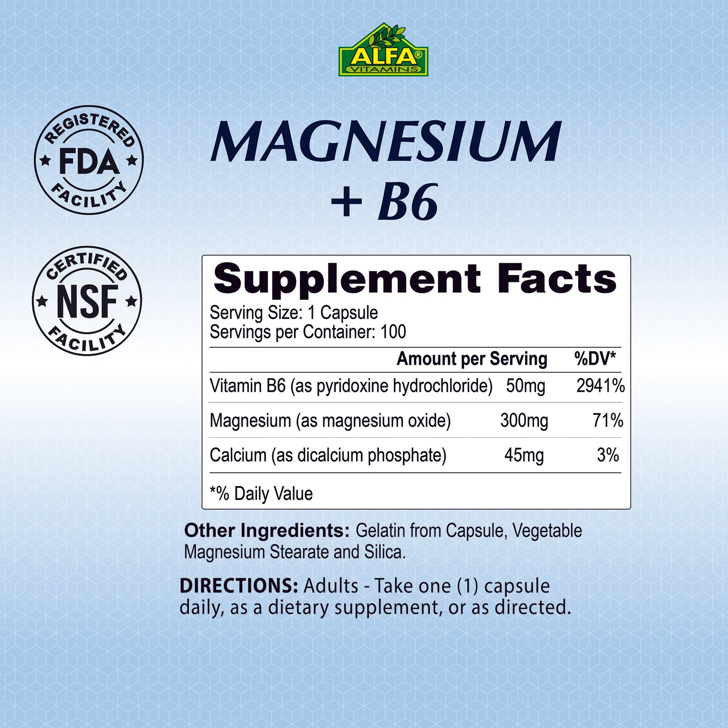 Magnesium Plus B-6 500 mg - 100 tablets