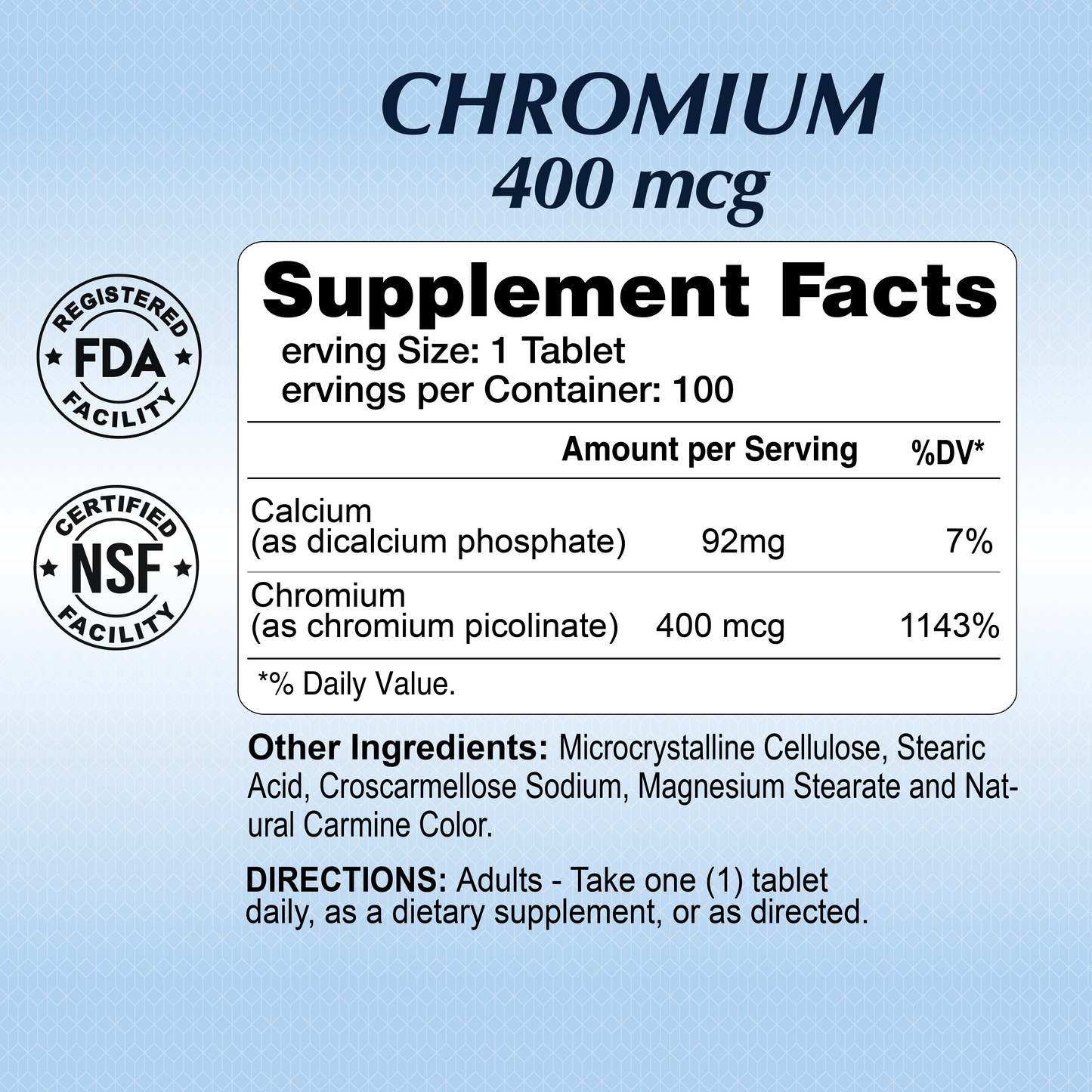 Chromium Picolinate 400 mcg 100 tablets - Master Case 48