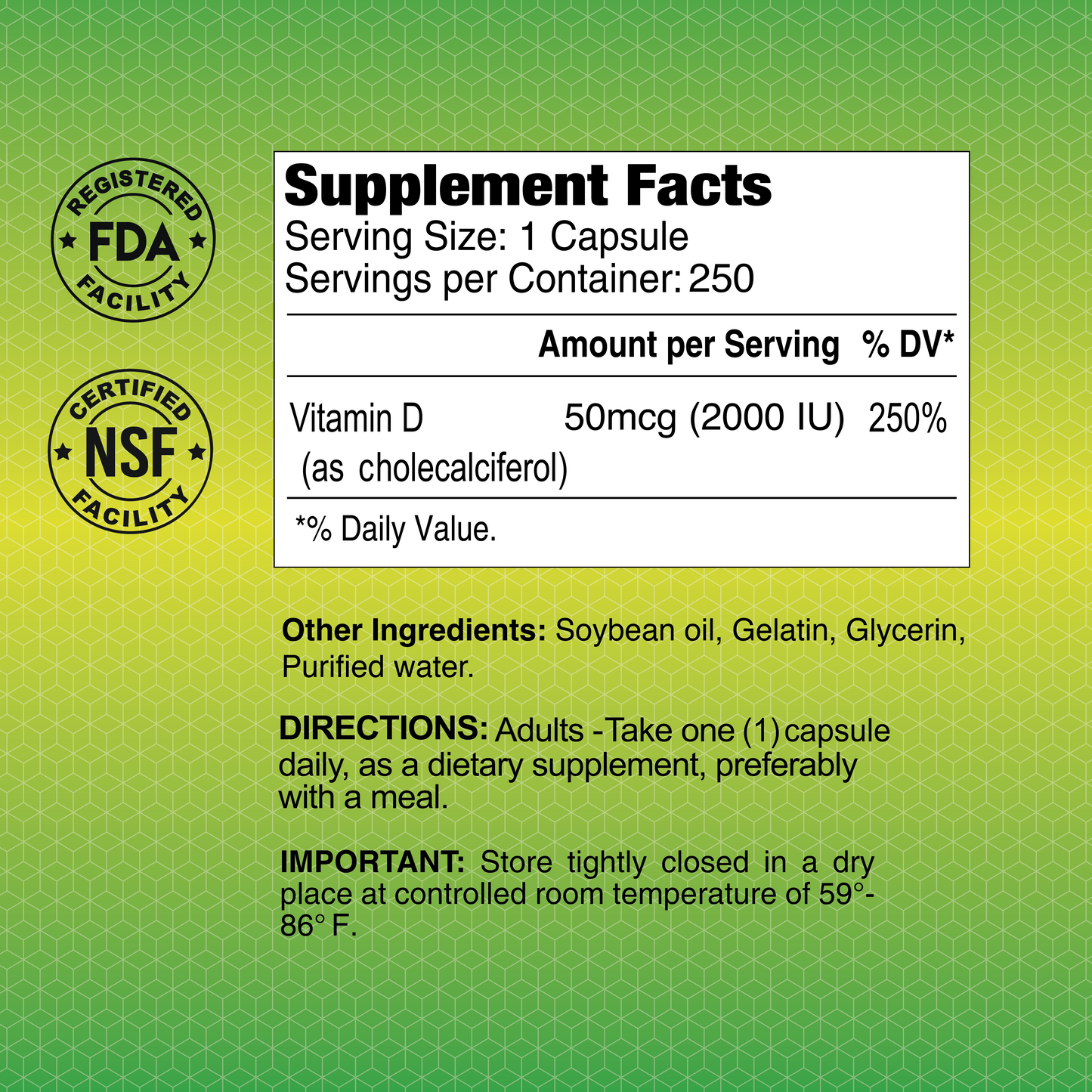 Vitamin D3 2000 IU - 250 Softgels