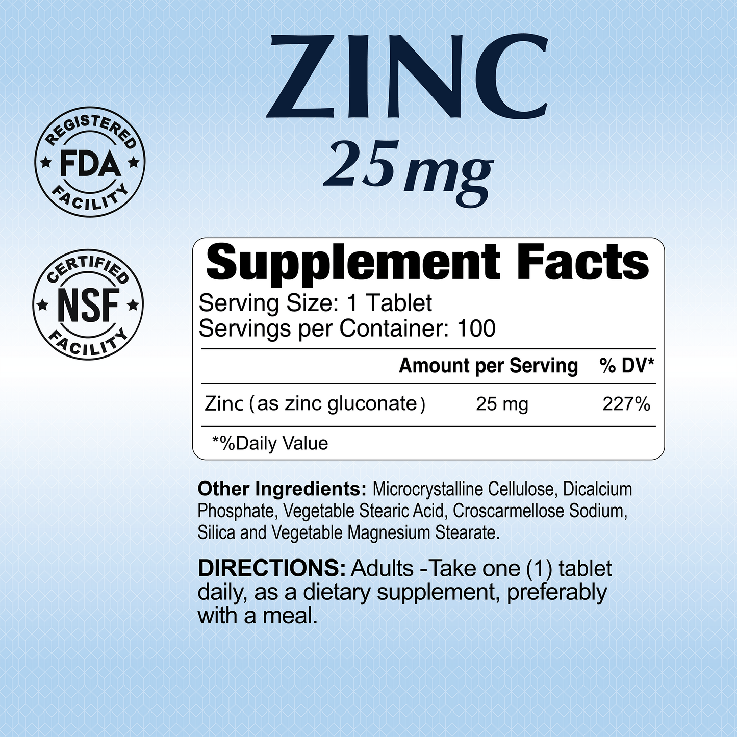Zinc Gluconate 25 mg - 100 tablets