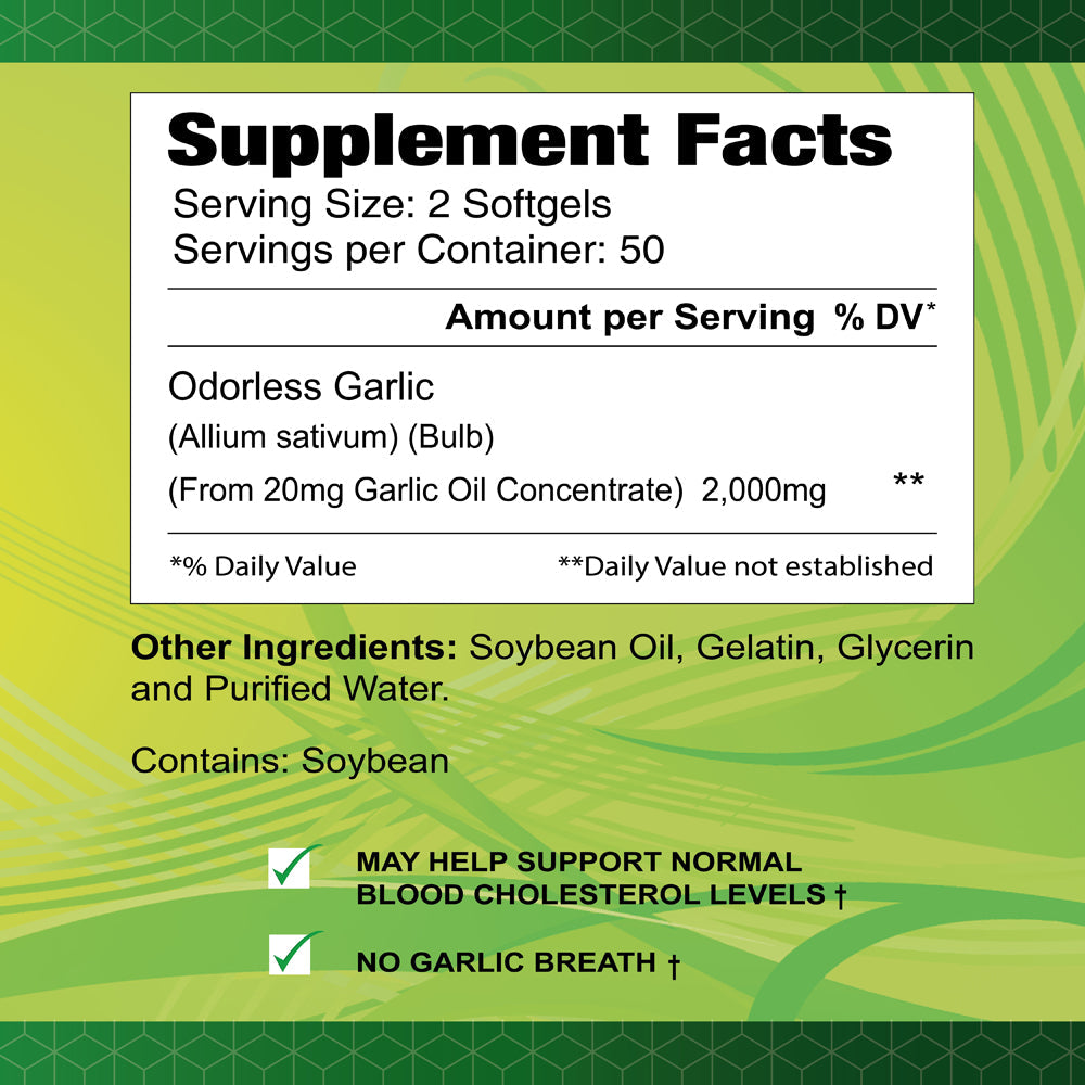Garlic Odorless 2000 mg - 100 softgels