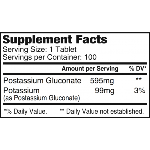Potassium Gluconate 595 mg - 100 tablets