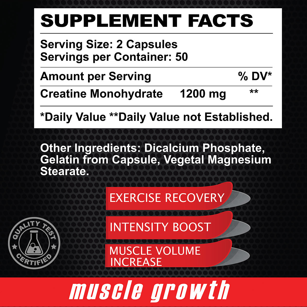 Maximum Creatine 1200 mg - Muscle Growth - 100 capsules