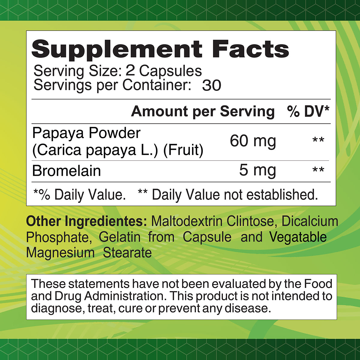 Papaya Enzyme - 60mg - 60 capsules