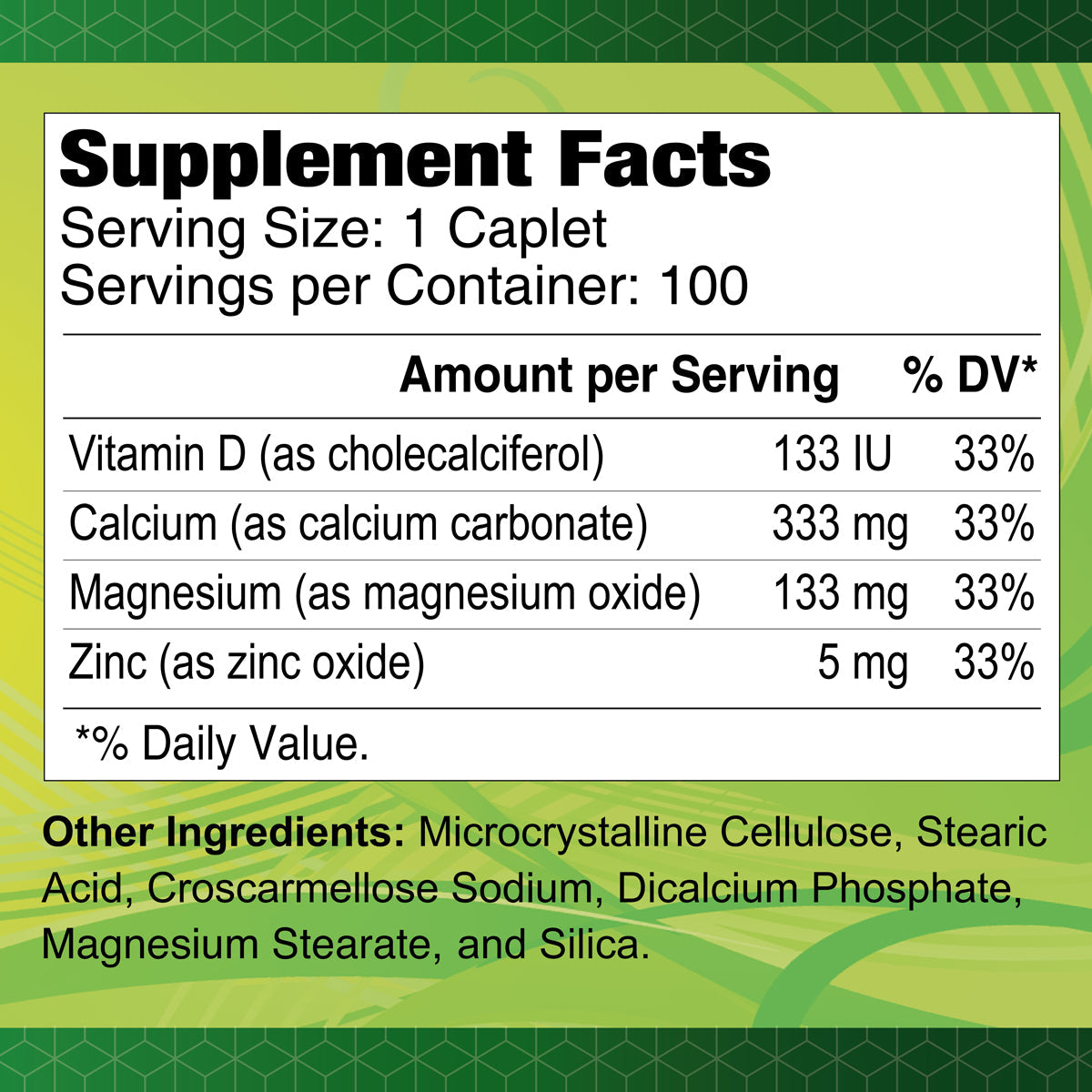 Calcium Magnesium Zinc Plus Vitamin D 100 Caplets - Master Case 48