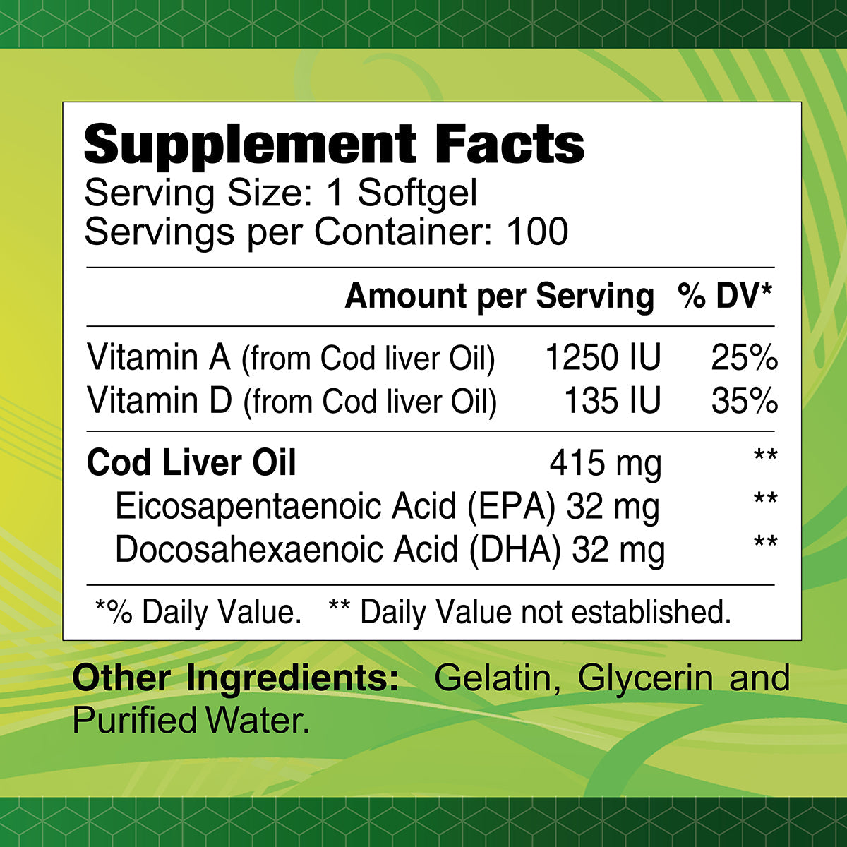 Cod Liver Oil - Fish Liver Oil 1250 IU 100 softgels - Master Case 48