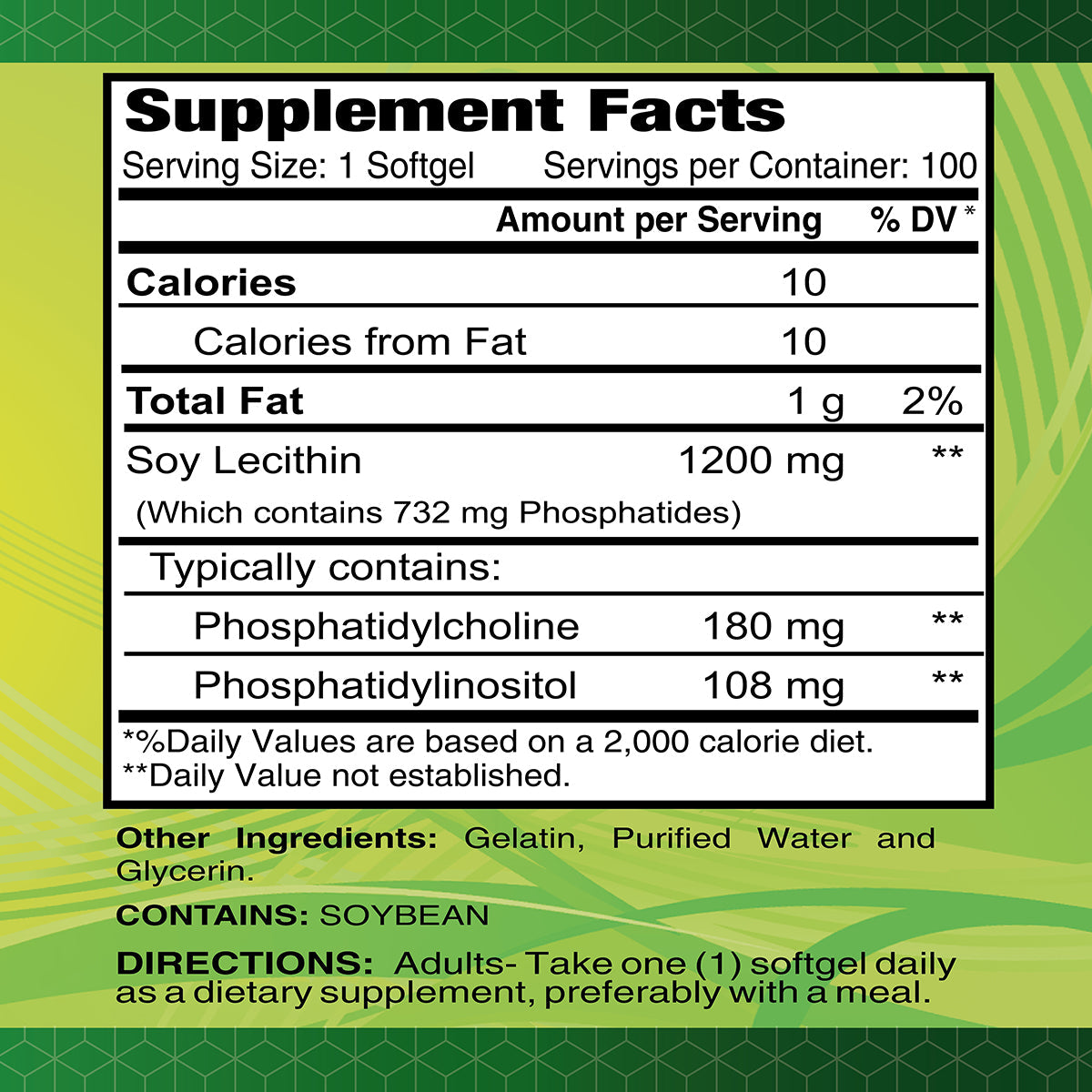 Soy Lecithin 1200 mg - 100 softgels