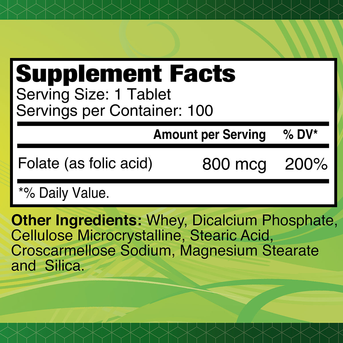 Folic Acid 800 mcg - 100 tablets