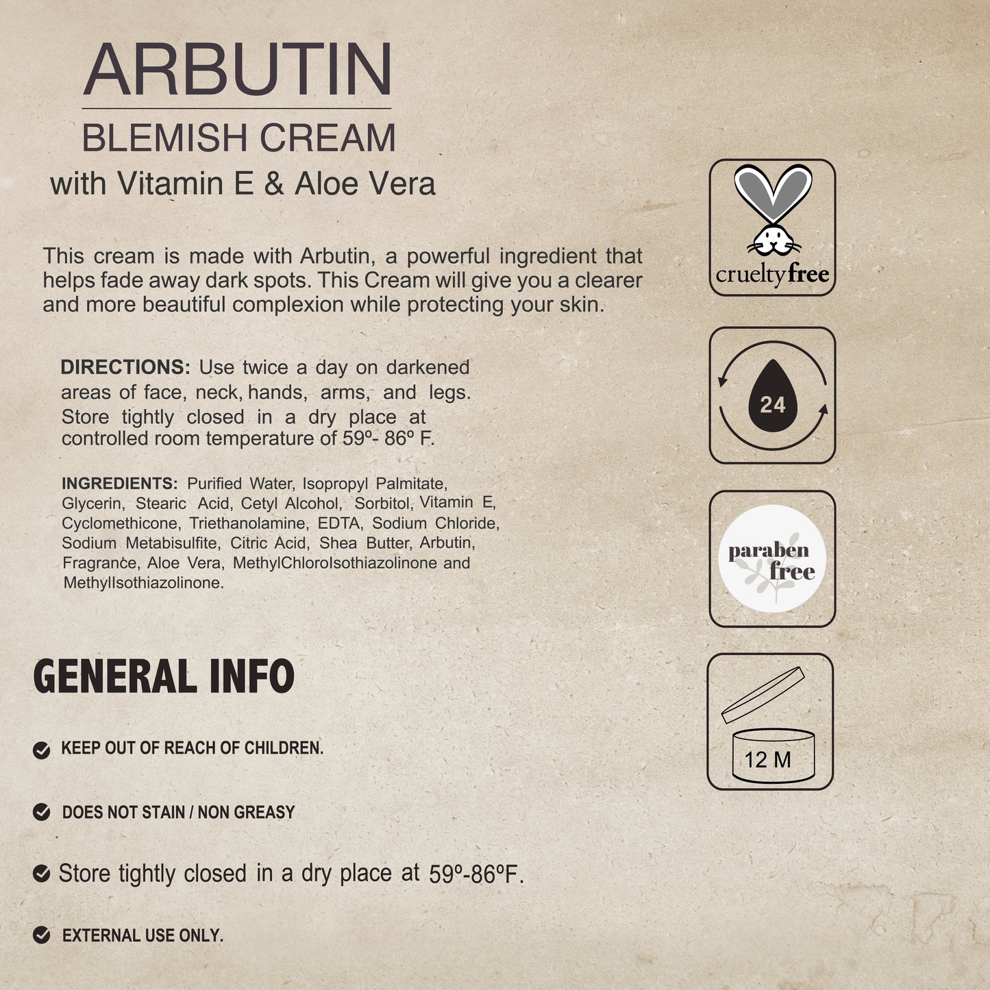 Arbutin Cream by Lawrens Cosmetics 4 oz - Master Case 48
