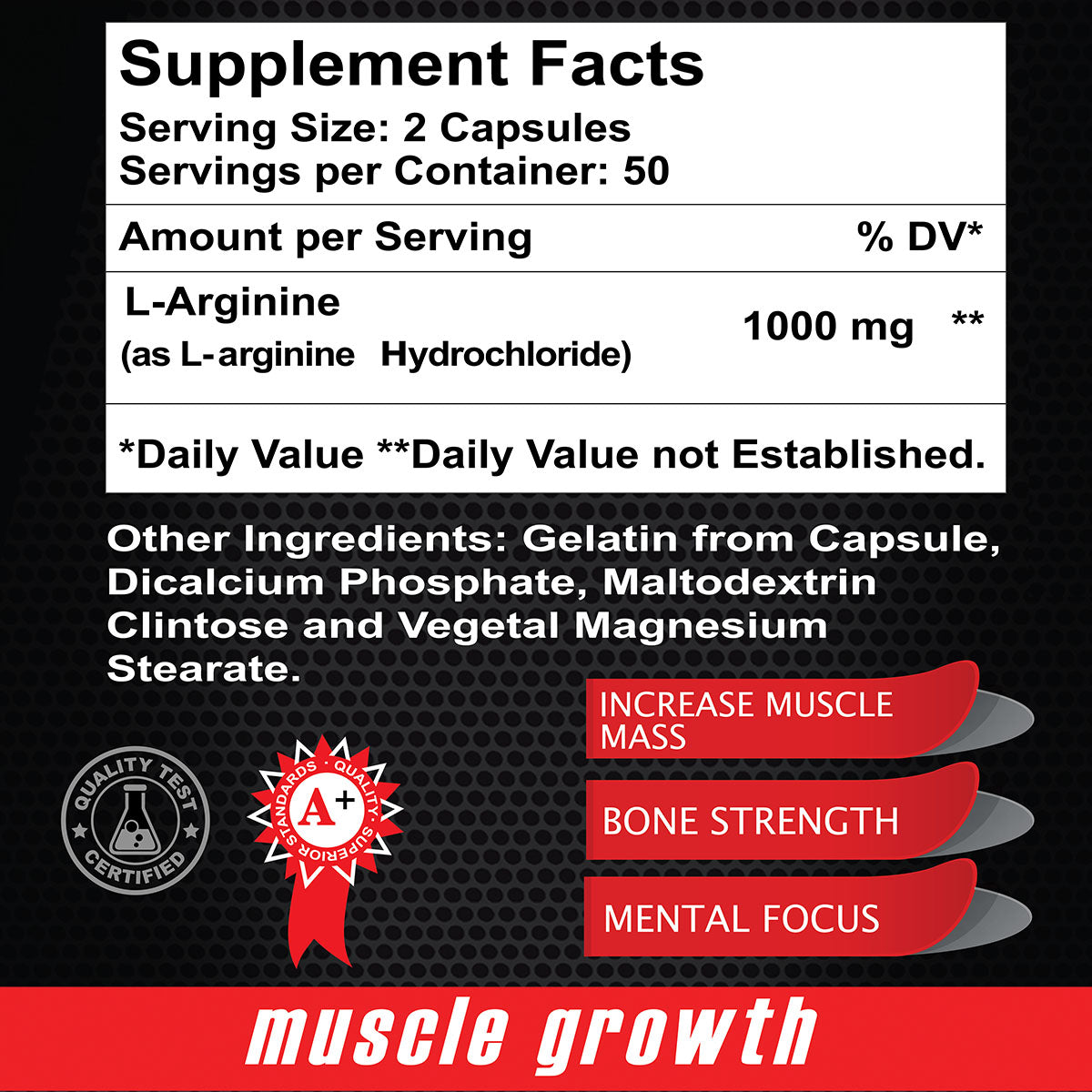 Maximum L Arginine 1000 mg - Muscle Builder - 100 capsules