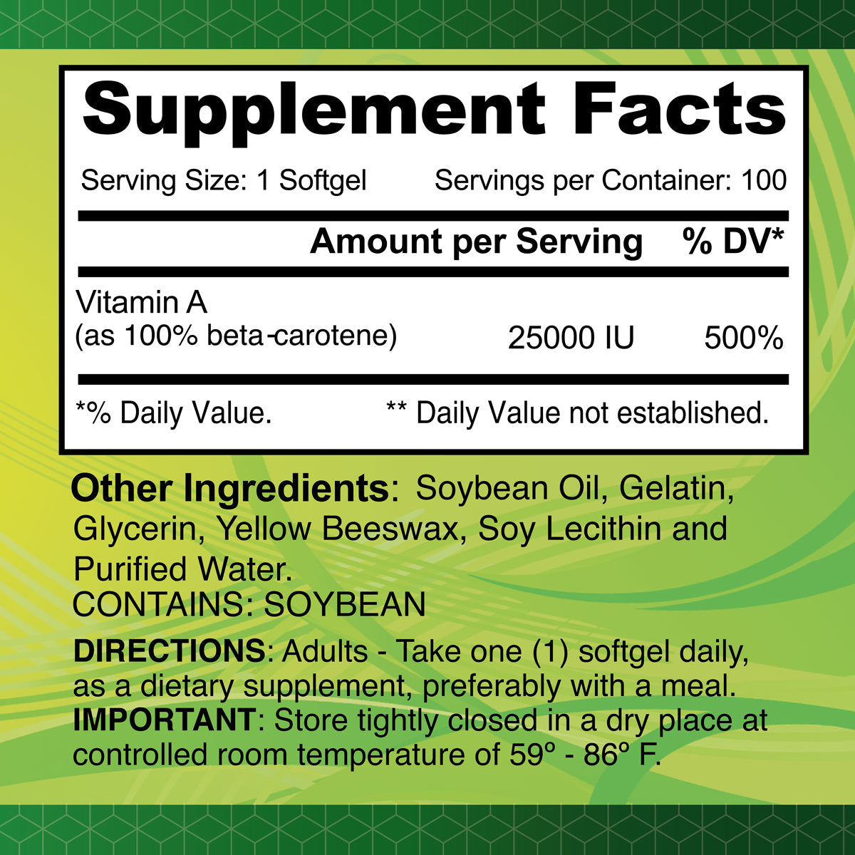 Beta Carotene 25,000 IU 100 softgels  - Master Case 48