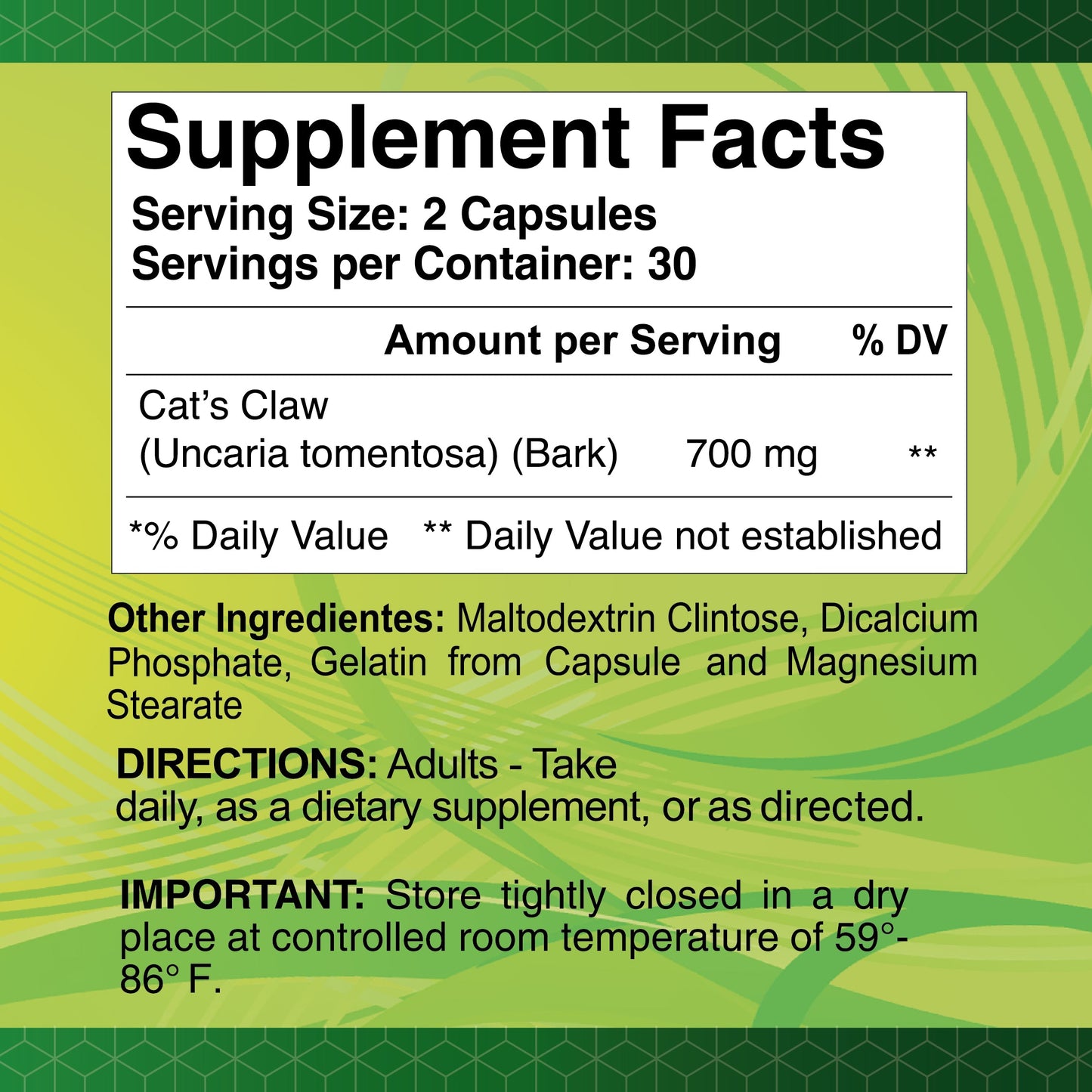 Cat's Claw 700 mg 60 capsules  - Master Case 48