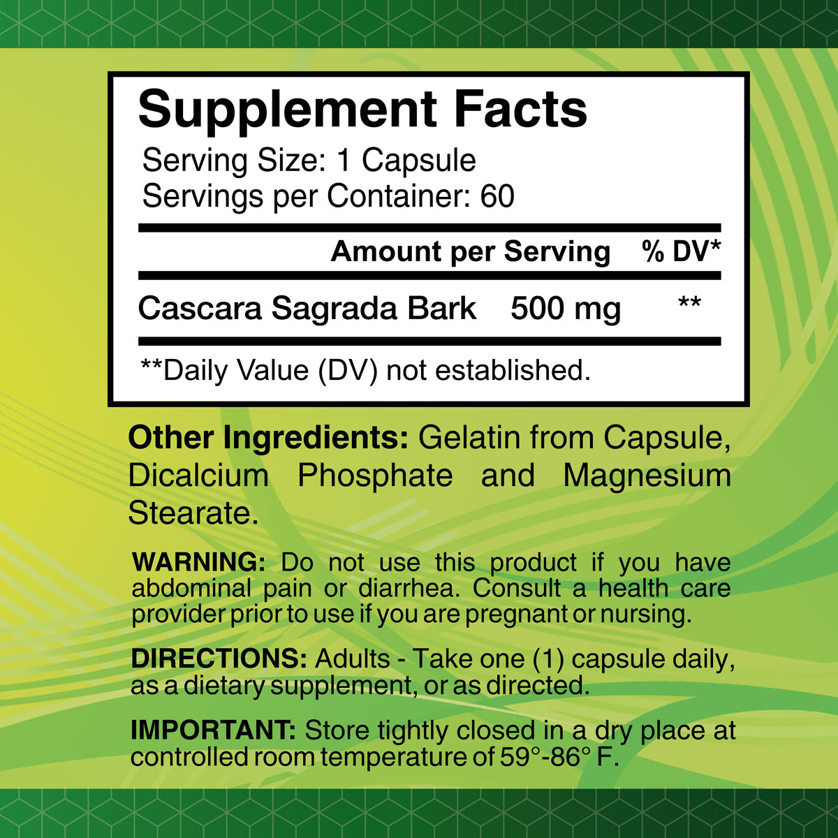 Cascara Sagrada 500 mg 60 capsules  - Master Case 48