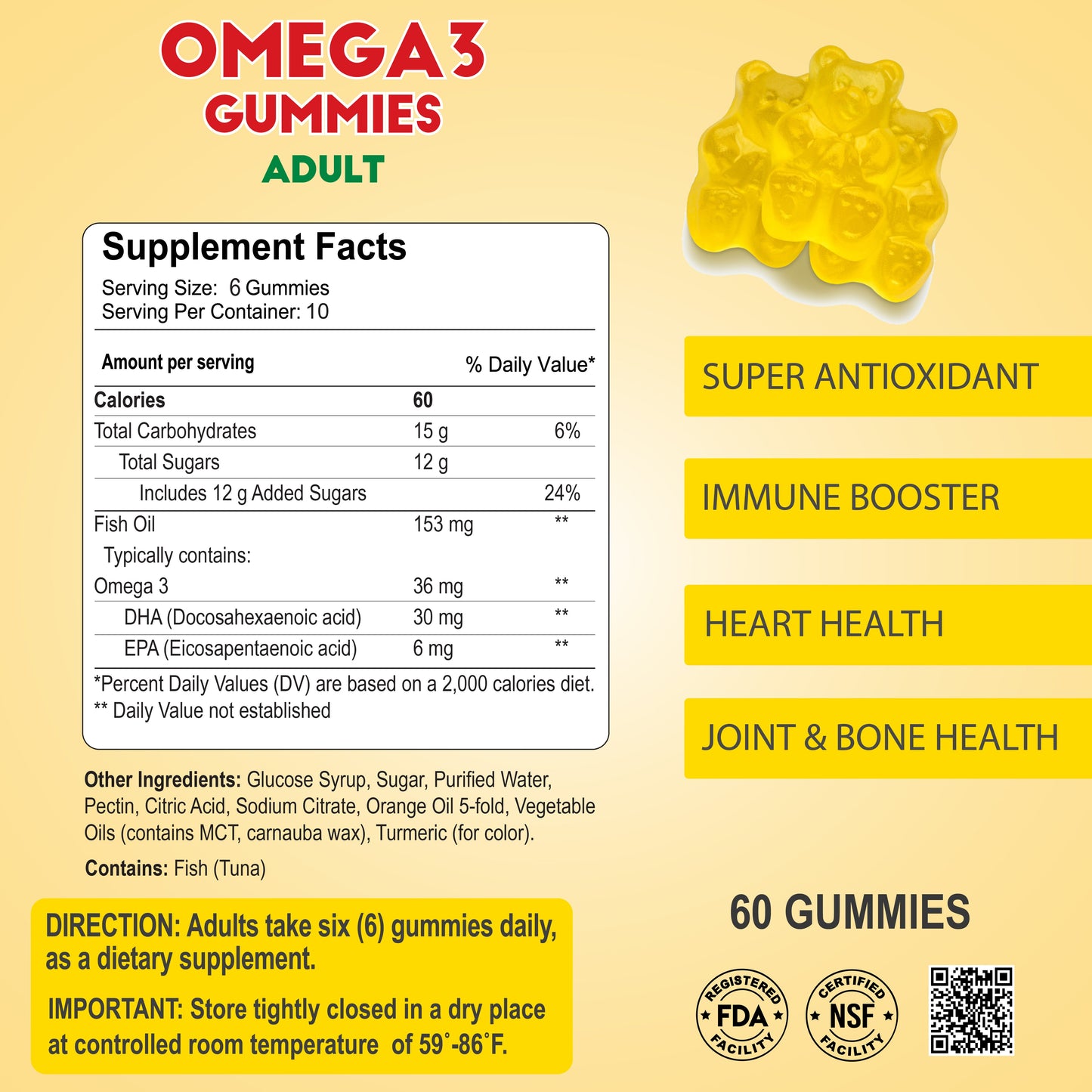Omega 3 Adult Gummies -  60 Gummies