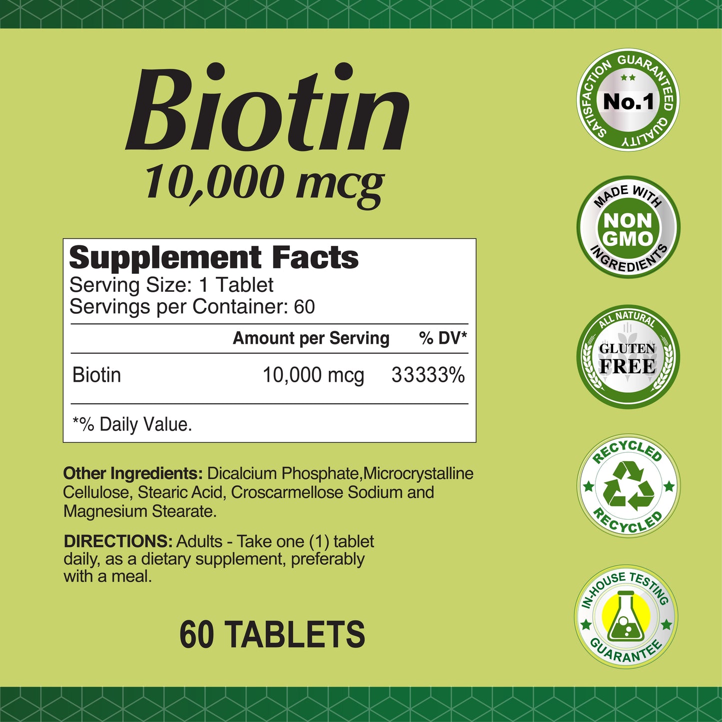Biotin 10,000 mcg 60 tablets  - Master Case 48